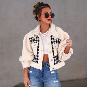 VICI. Christina Sherpa Houndstooth Jacket Size small